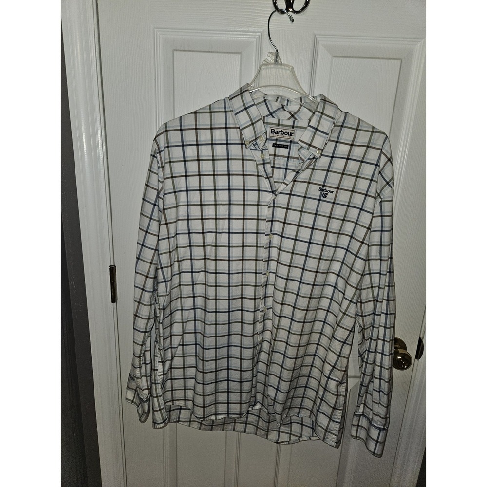 Barbour Men's XXL Plaid Cotton Blend Button-Up Shirt Long Sleeve Tailored